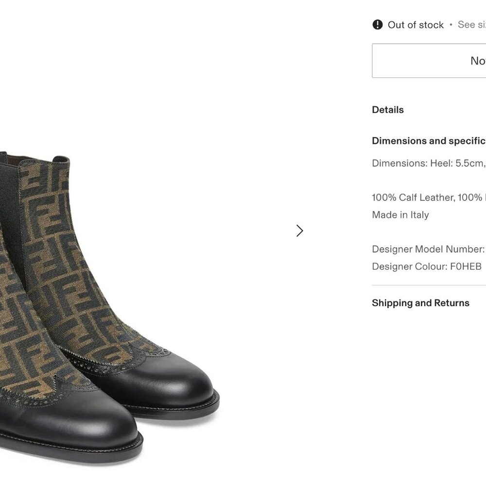 Fendi Leather Wingtip Chelsea Ankle Boots - Picture 5 of 5